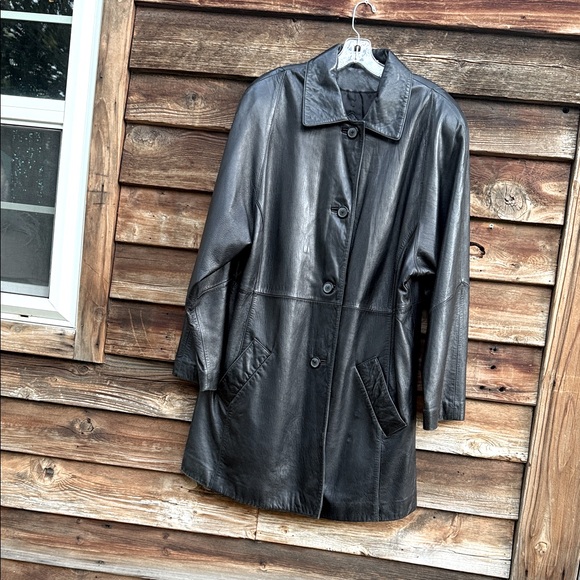 Vintage Preston and York fully lined trench Black Leather Women's Coat - Picture 1 of 5